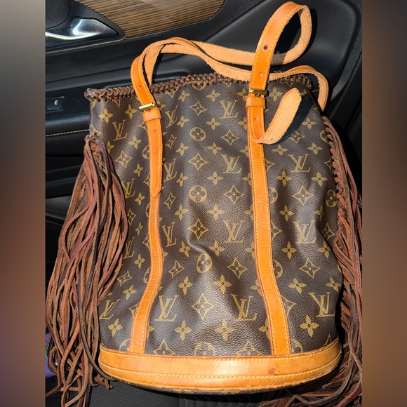 Luxury Brown and Tan Monogram Fringe Shoulder Bag - Picture 7 of 9